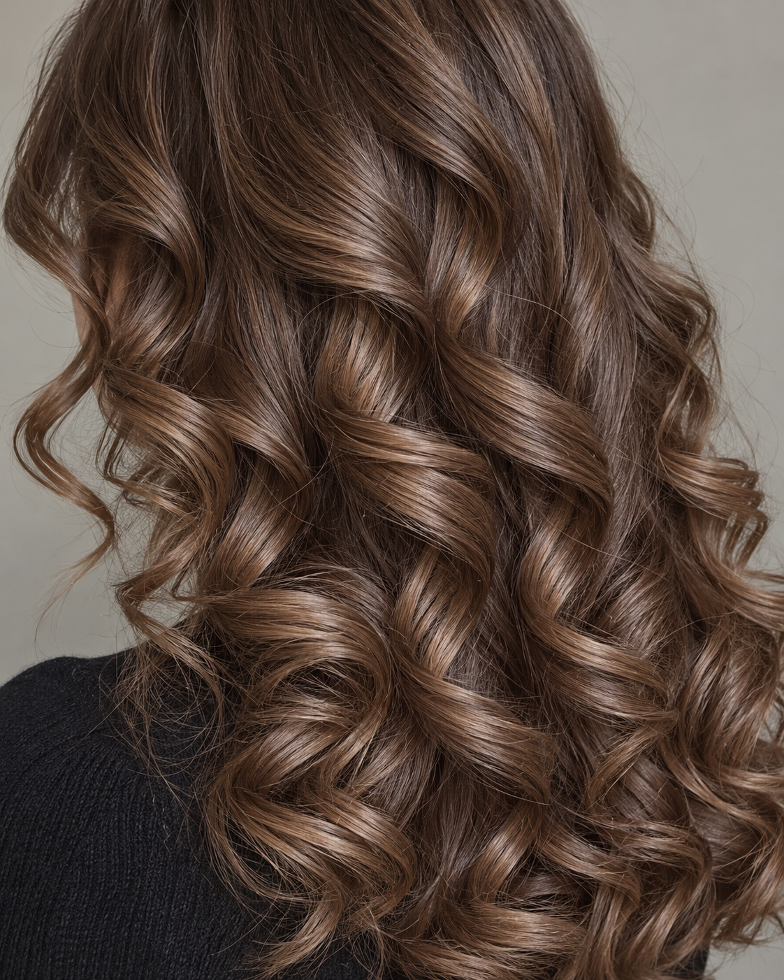 Close view of defined glossy brunette curls